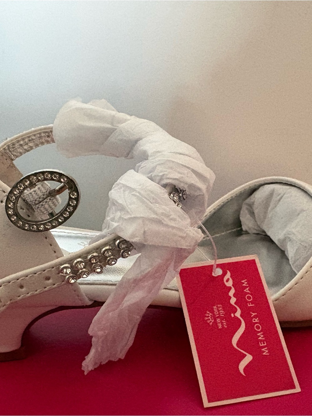 Nina White Rhinestone Accent Heels for little girls